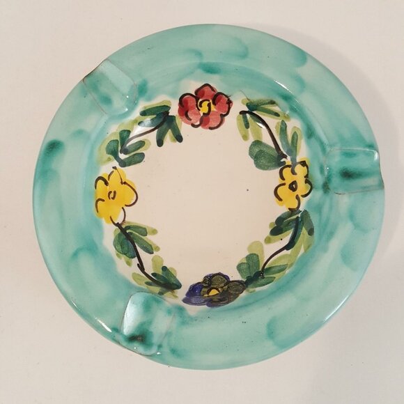 Vietri Store Dip A Mano Ceramic 4” Ashtrays Italy Floral Blue Green New Pottery - Picture 5 of 6